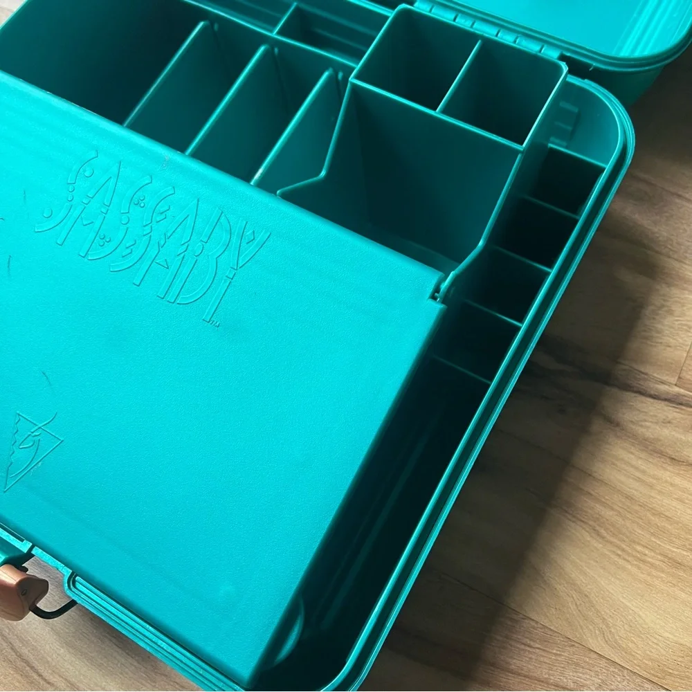 Vintage 1990s SASSABY Green/Teal Make‎ Up Storage Case Jewelry Box Organizer